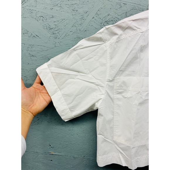 Zara Button Up Shirt Women's M White Cropped Boxy Short Sleeve Casual Top - Picture 4 of 10